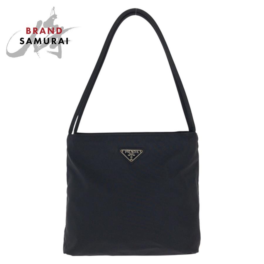 PRADA プラダ テスート ナイロン ハンドバッグ 三角ロゴプレート ブラック PRADA（プラダ） テスート 三角ロゴプレート ブラック 黒 シルバー金具