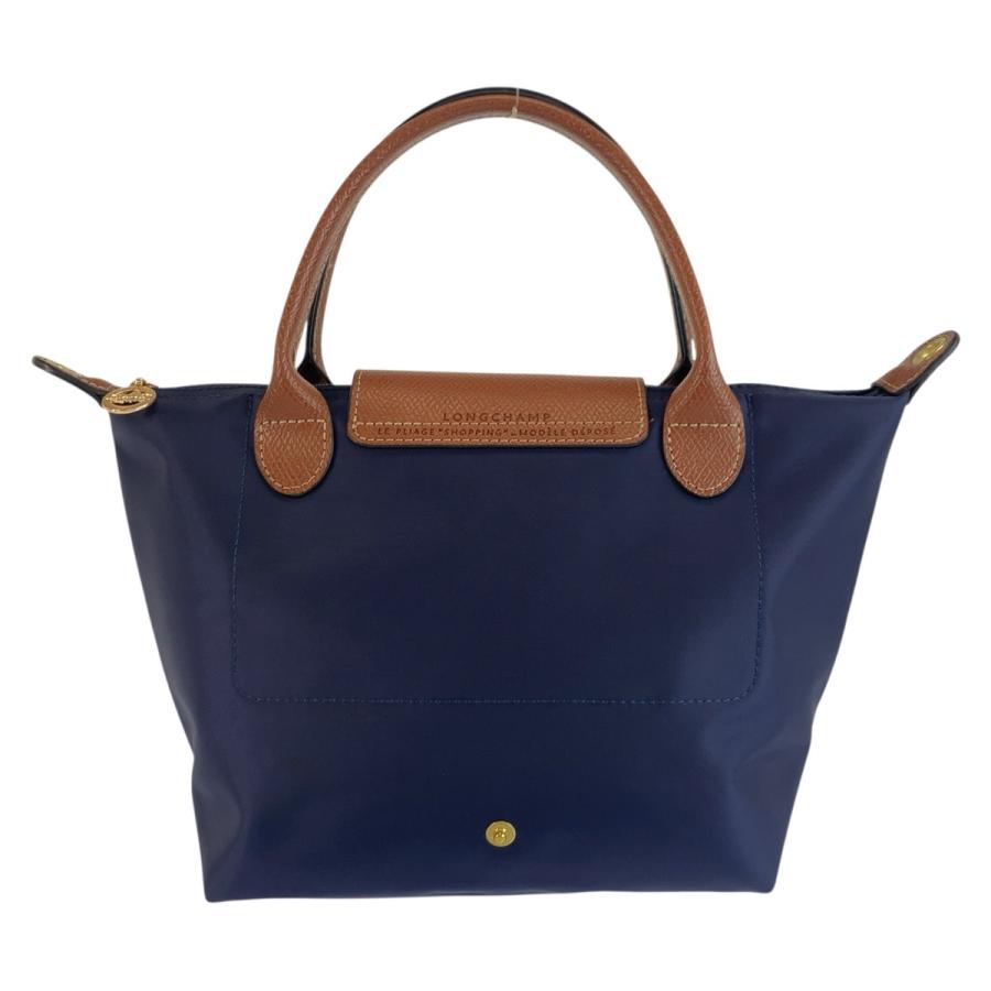 【美品】ロンシャン トートバッグ ハンドバッグ ネイビー ナイロン レザー 鞄 LONGCHAMP（ロンシャン） 美品 ル プリアージュ ネイビー ブラウン