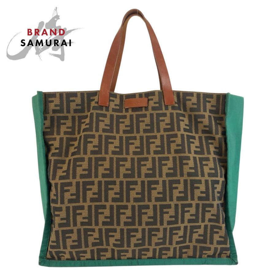 FENDI（フェンディ） ズッカ ブラウン グリーン キャンバス/レザー 