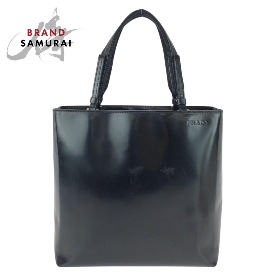 美品 PRADA プラダ ブラック 黒 シルバー金具 パテントレザー トートバッグ ハンドバッグ レディース 603686 | PRADA