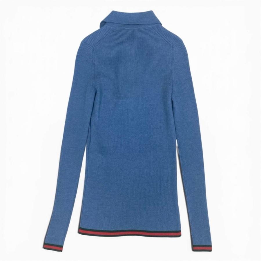 新品未使用 GUCCI グッチ 2026 シェリーライン ブルー カシミヤ/シルク ニットポロシャツ レディース A3-00006 新品の画像