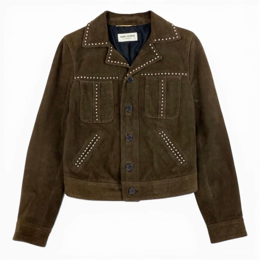 SAINT LAURENT PARIS サンローランパリ スタッズ ブラウン 山羊/シルク ウエスタンジャケット レディース A3-00008の画像
