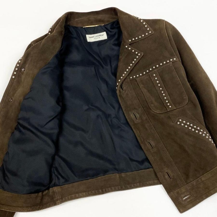 SAINT LAURENT PARIS サンローランパリ スタッズ ブラウン 山羊/シルク ウエスタンジャケット レディース A3-00008の画像