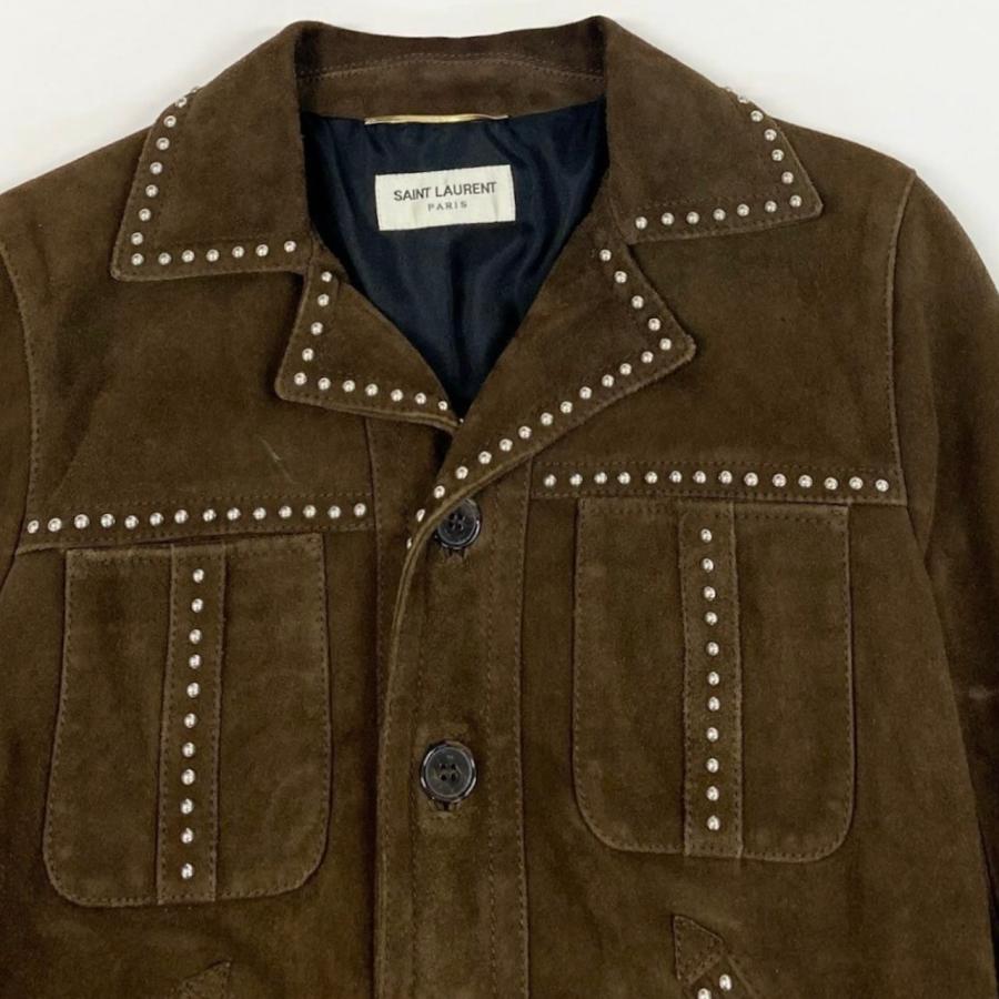SAINT LAURENT PARIS サンローランパリ スタッズ ブラウン 山羊/シルク ウエスタンジャケット レディース A3-00008の画像