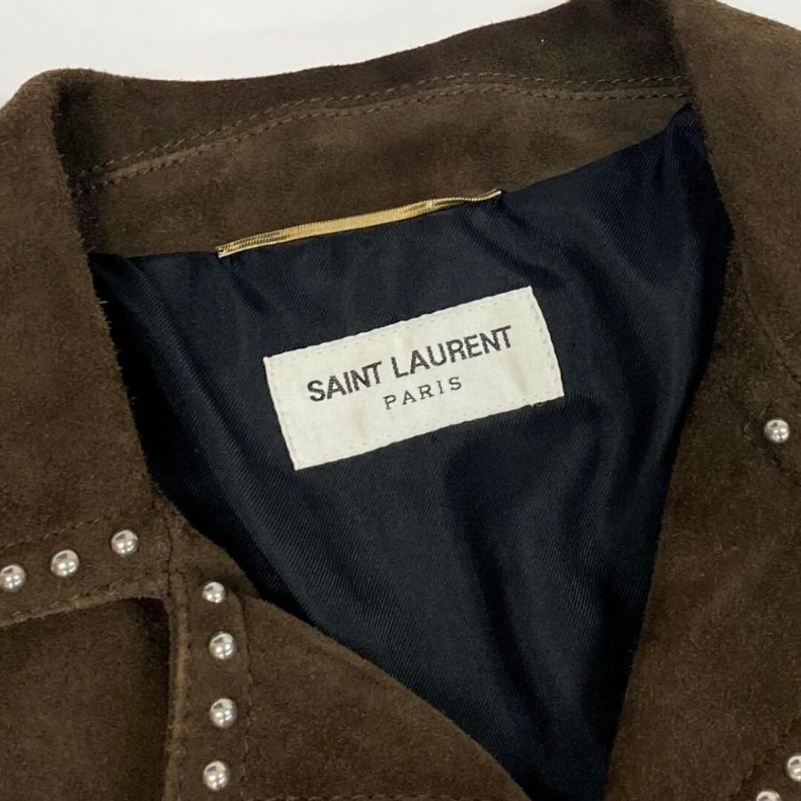 SAINT LAURENT PARIS サンローランパリ スタッズ ブラウン 山羊/シルク ウエスタンジャケット レディース A3-00008の画像
