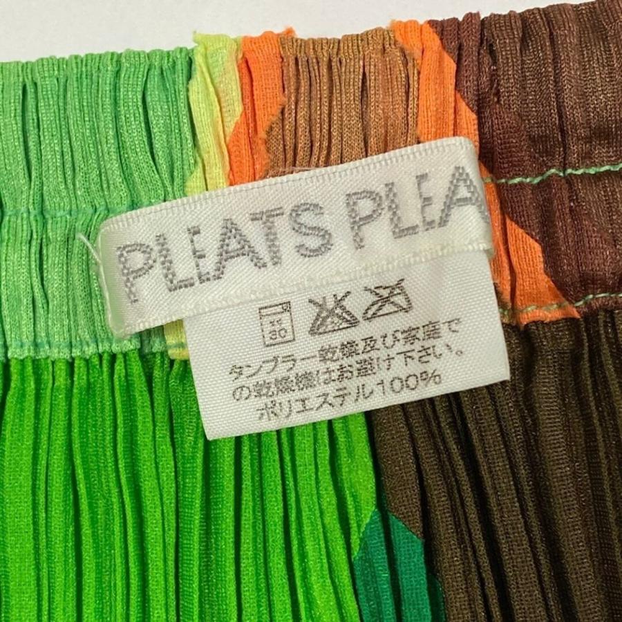 美品 PLEATS PLEASE プリーツプリーズ ダイヤ柄 カットワーク マルチカラー ポリエステル PP64-JG12 プリーツ ロングスカート A3-00009の画像