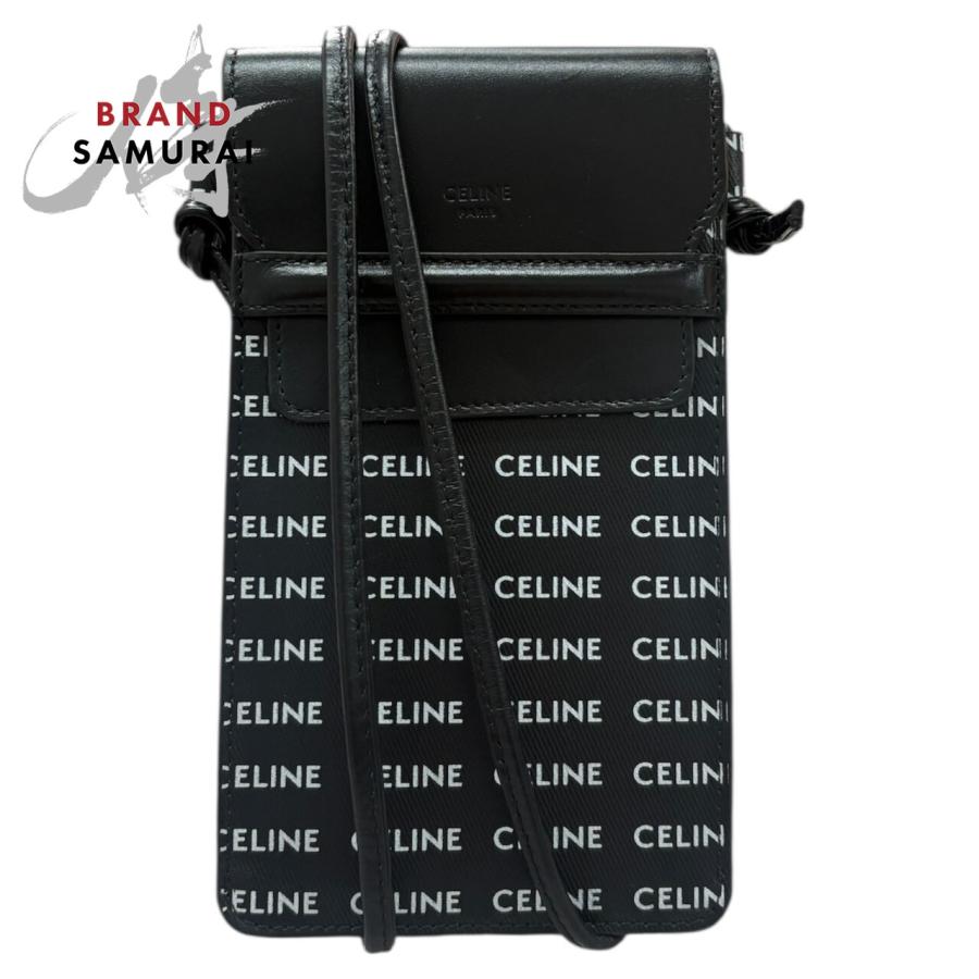 CELINE（セリーヌ） 美品 ロゴプリント ブラック ホワイト レザー