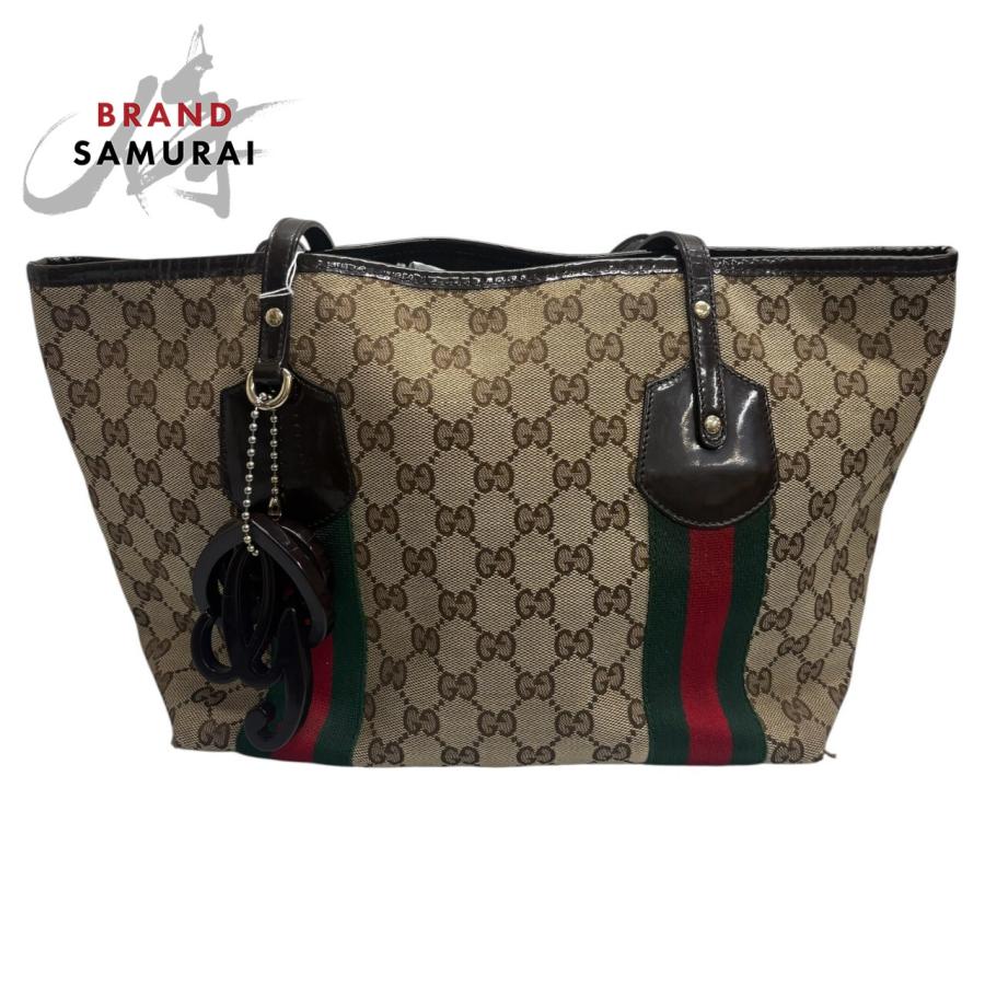 【美品】グッチ トートバッグ シェリーライン GGプラス ベージュ GUCCI（グッチ） シェリーライン ベージュ ゴールド金具 GGキャンバス