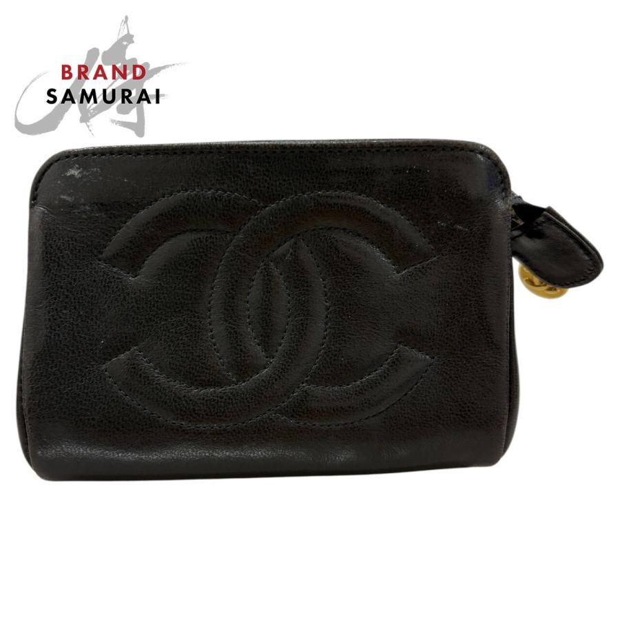 ✨CHANEL✨ポーチ ラムスキン ココマーク レザー ブラック CHANEL（シャネル） ココマーク ラムスキン/レザー ポーチ レディース