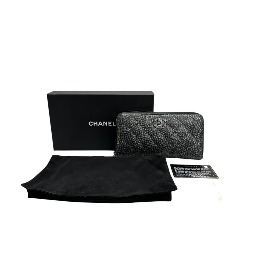 CHANEL（シャネル） マトラッセ ブラック シルバー金具 レザー 長財布