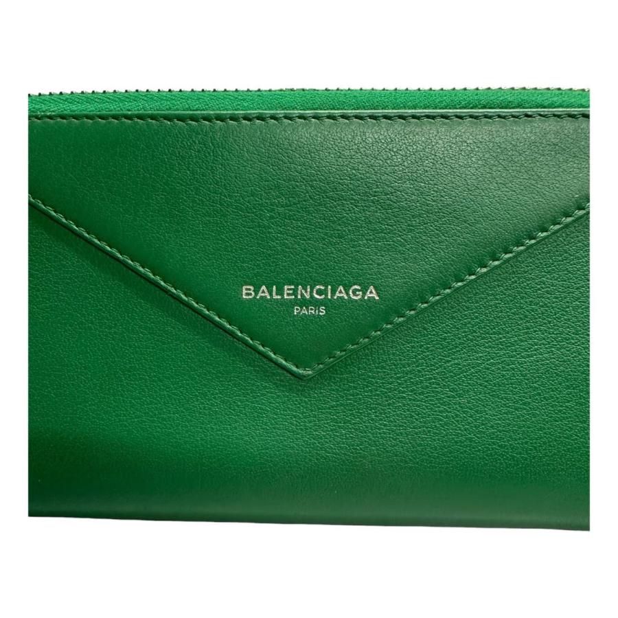 BALENCIAGA ダークグリーン 長財布 BALENCIAGA（バレンシアガ） 美品 ペーパー グリーン シルバー金具
