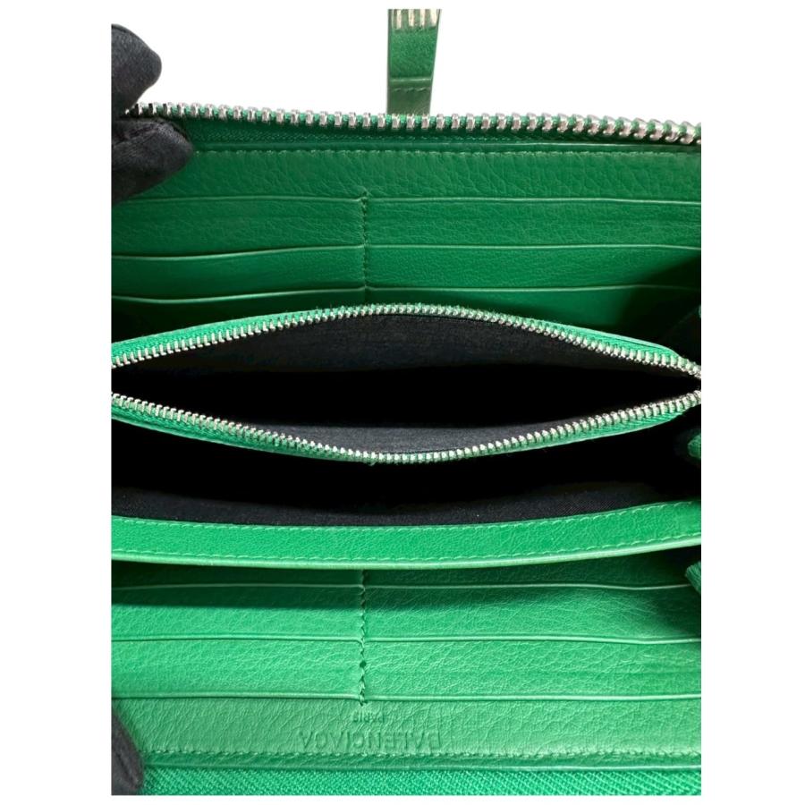 極美品　BALENCIAGA バレンシアガ　長財布　カード付き　ダークグリーン BALENCIAGA（バレンシアガ） 美品 ペーパー グリーン シルバー金具