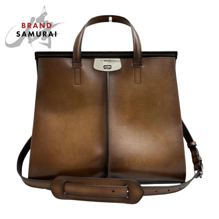 美品 Berluti ベルルッティ ルッティ ブラウン シルバー金具 レザー トートバッグ ショルダーバッグ メンズ S1-00121 【中古】 美品 Berluti ベルルッティ ルッティ ブラウン シルバー金具 レザー