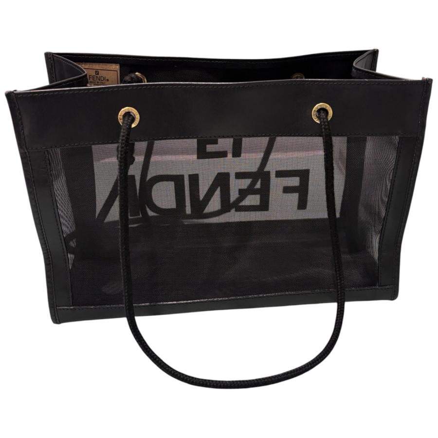 FENDI フェンディメッシュトートバッグブラックロゴ FENDI（フェンディ） メッシュ ブラック ゴールド金具 レザー トート