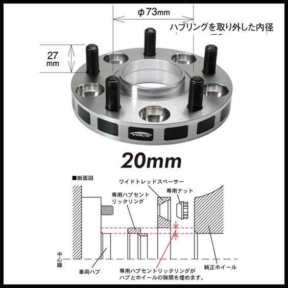 Kics キックス ハブ56付 ワイドトレッドスペーサー 20mm 5H 100 M12-P1.25 5020W3-56｜loopinc｜02