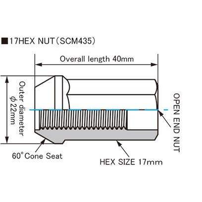 KICS レーシング ナット20個セット L40 17HEX M12xP1.２5 貫通タイプ クロモリ製 KRN3BKN |  | 01