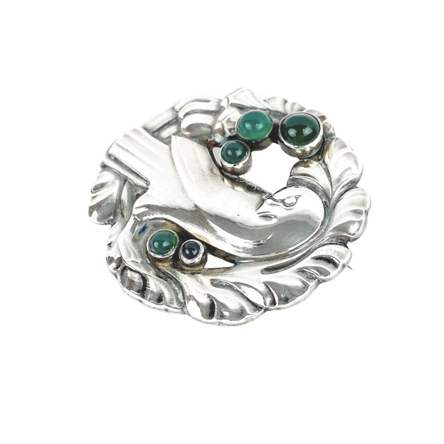 ◆お値打ち品◆　■美品■　ジョージジェンセン ブローチ グリーンアゲイト 鳥 SV シルバー 165 【106347】 | 