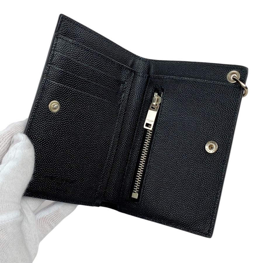 ■美品■　サンローラン チェーン ウォレット 二つ折り 財布 レザー ブラック 584104 【128783】 □美品□ サンローラン チェーン ウォレット 二つ折り 財布 レザー