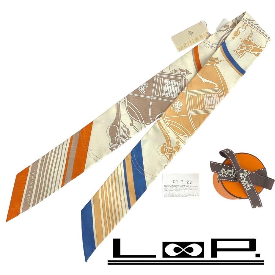 ■未使用■　エルメス ツイリー スカーフ エクスリブリス シルク ベージュ オレンジ ブルー 箱 【135019】 | 