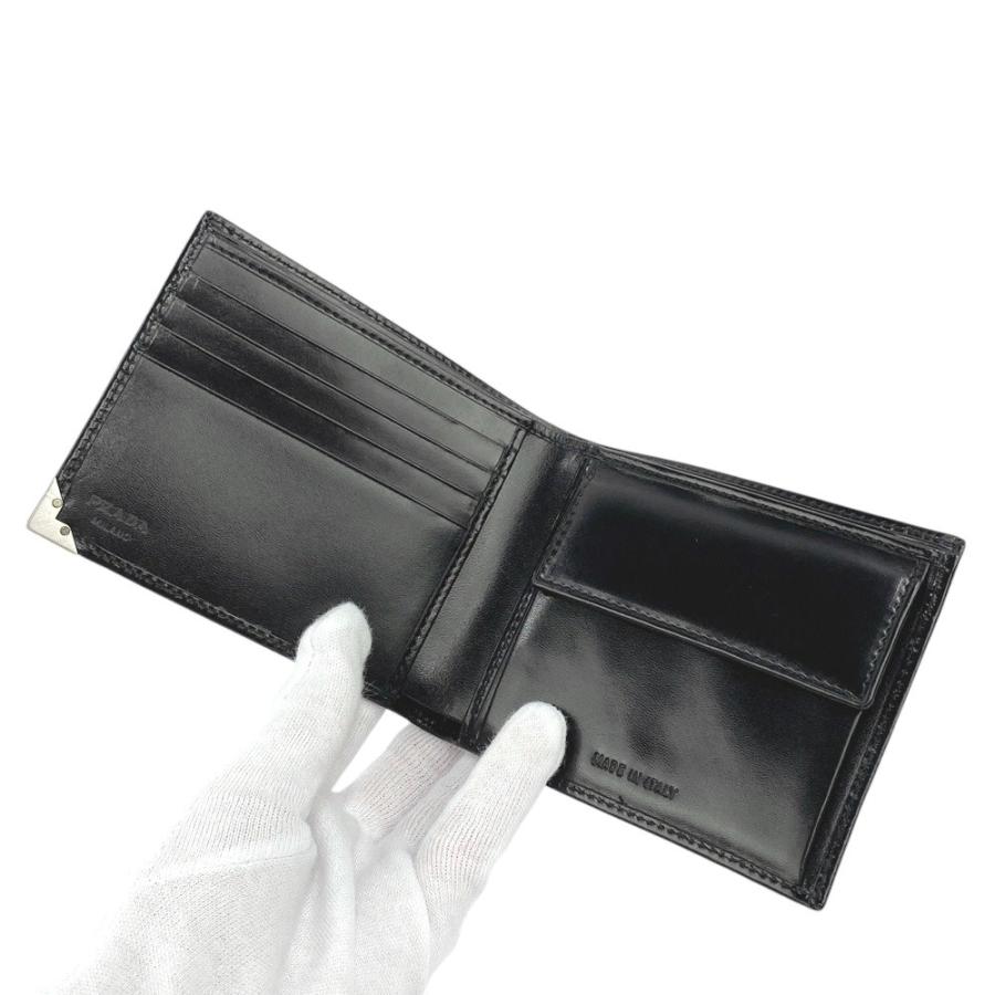 □未使用□ プラダ 2つ折り 財布 メンズ レザー ブラック NERO M738 箱  
