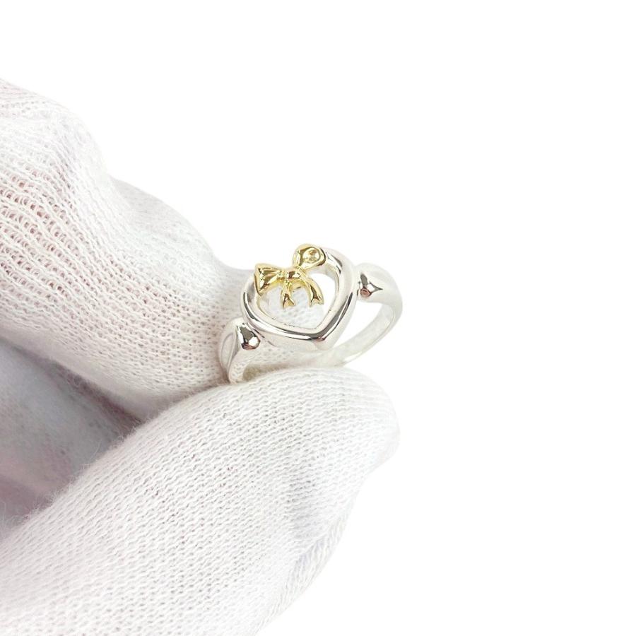 極美品　ティファニー　リング　指輪　ハート　リボン　シルバー　K18 コンビ ティファニー リング・指輪 ハート リボン シルバー925 K18YG 約