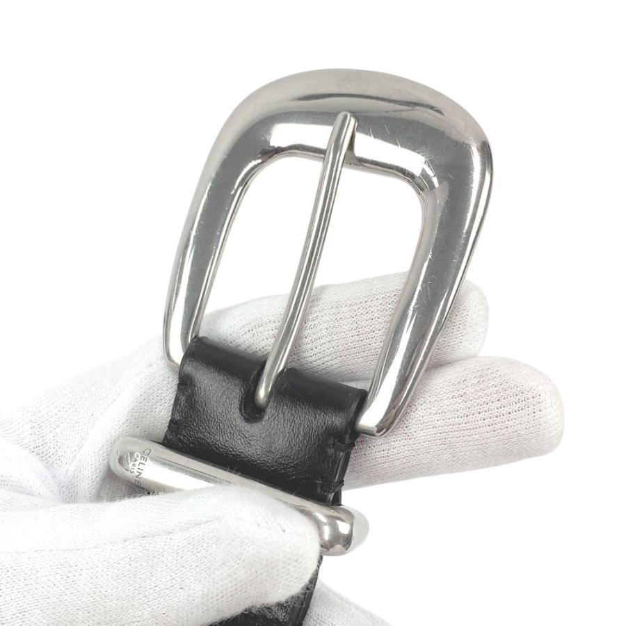 ◇SALE◇ □美品□ セリーヌ ウエスタンベルト ロゴ ブラック シルバー  