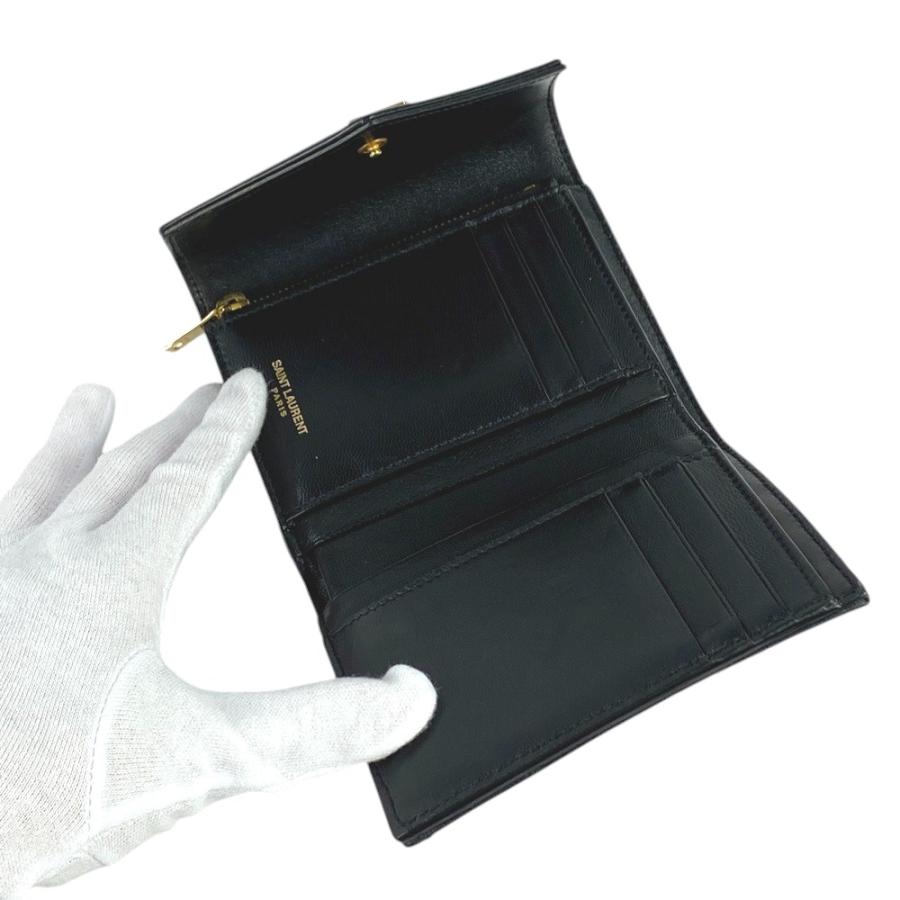 ■中古■　サンローラン コンパクト 財布 2つ折り ブラック ゴールド レザー GP 【208416】◇ □中古□ サンローラン コンパクト 財布 2つ折り ブラック ゴールド