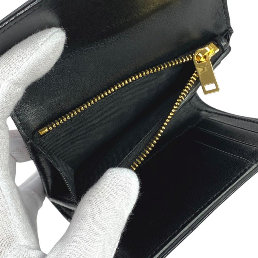 □中古□ サンローラン コンパクト 財布 2つ折り ブラック ゴールド