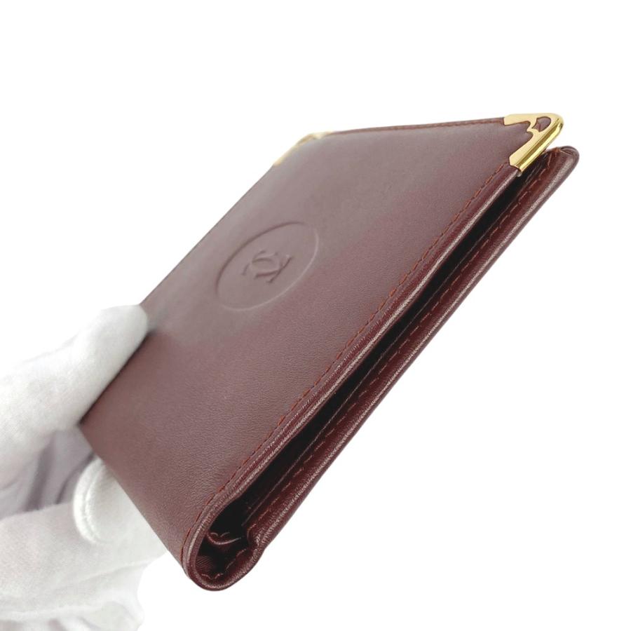 ◆SALE◆　■美品■　カルティエ マスト 2つ折り 小銭入れ 財布 レザー ボルドー ゴールド 【213892】〇 ◇SALE◇ □美品□ カルティエ マスト 2つ折り 小銭入れ 財布 レザー