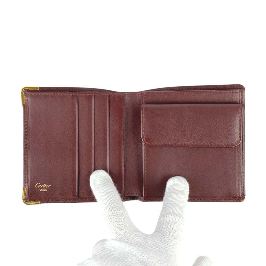 ◆SALE◆　■美品■　カルティエ マスト 2つ折り 小銭入れ 財布 レザー ボルドー ゴールド 【213892】〇 ◇SALE◇ □美品□ カルティエ マスト 2つ折り 小銭入れ 財布 レザー