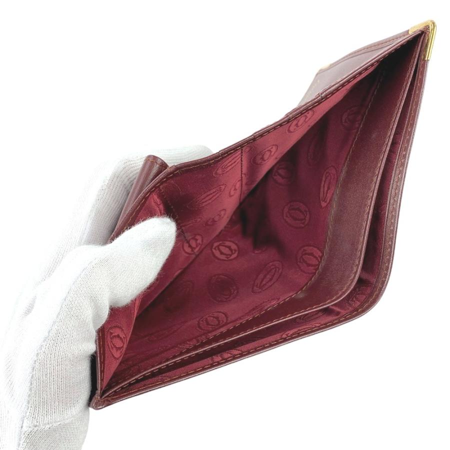 ◆SALE◆　■美品■　カルティエ マスト 2つ折り 小銭入れ 財布 レザー ボルドー ゴールド 【213892】〇 ◇SALE◇ □美品□ カルティエ マスト 2つ折り 小銭入れ 財布 レザー