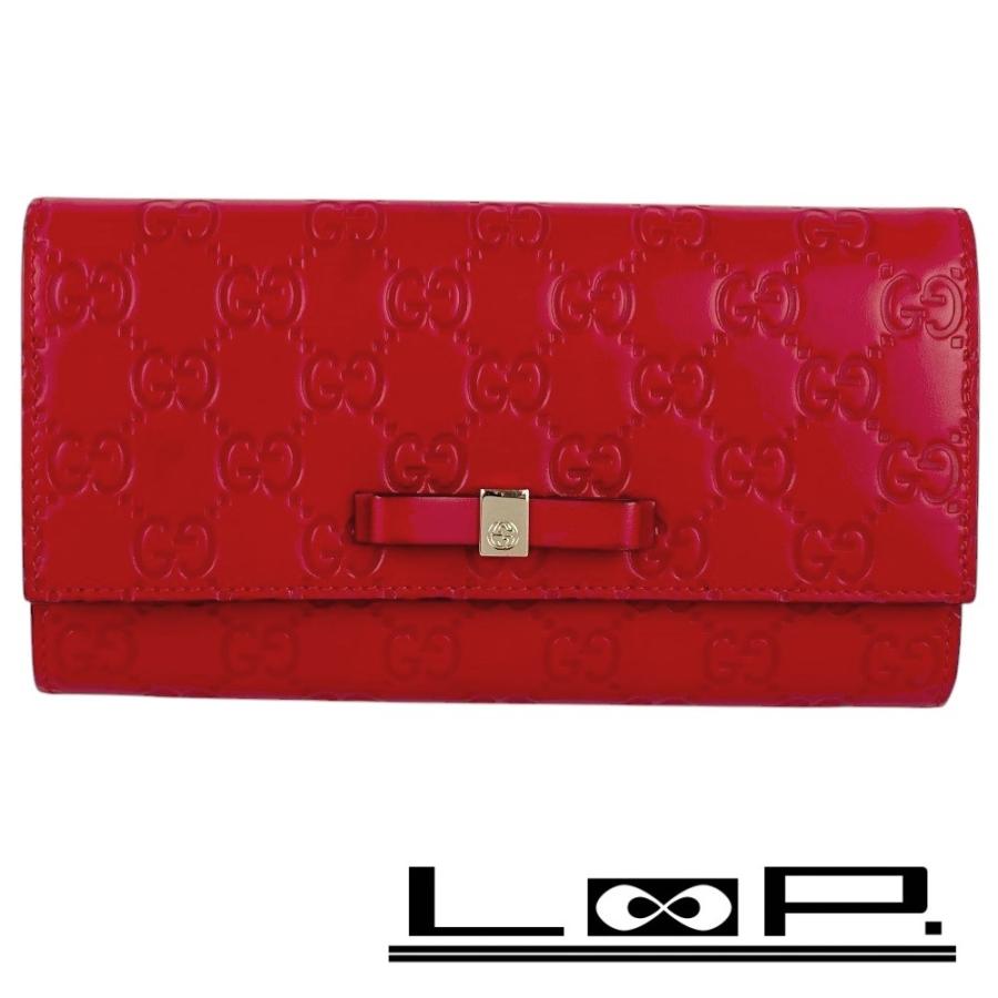 グッチ 388679 グッチシマ レザー 長財布 レッド レディース ◇SALE◇ □新同□ グッチ グッチシマ リボン 長財布 レザー レッド