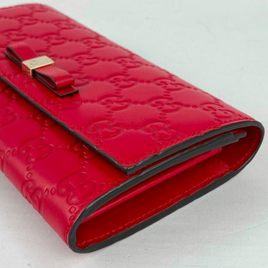 グッチ 388679 グッチシマ レザー 長財布 レッド レディース ◇SALE◇ □新同□ グッチ グッチシマ リボン 長財布 レザー レッド