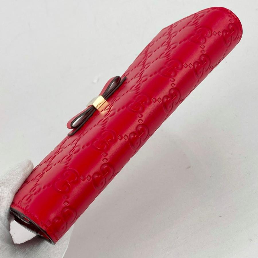 ◇SALE◇ □新同□ グッチ グッチシマ リボン 長財布 レザー レッド