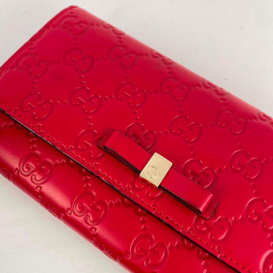 グッチ 388679 グッチシマ レザー 長財布 レッド レディース ◇SALE◇ □新同□ グッチ グッチシマ リボン 長財布 レザー レッド
