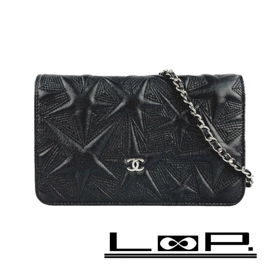 ◆SALE◆　■美品■　シャネル チェーン ウォレット ポシェット ラム スター 星 ブラック 箱 【223556】〇 ◇SALE◇ □美品□ シャネル チェーン ウォレット ポシェット ラム