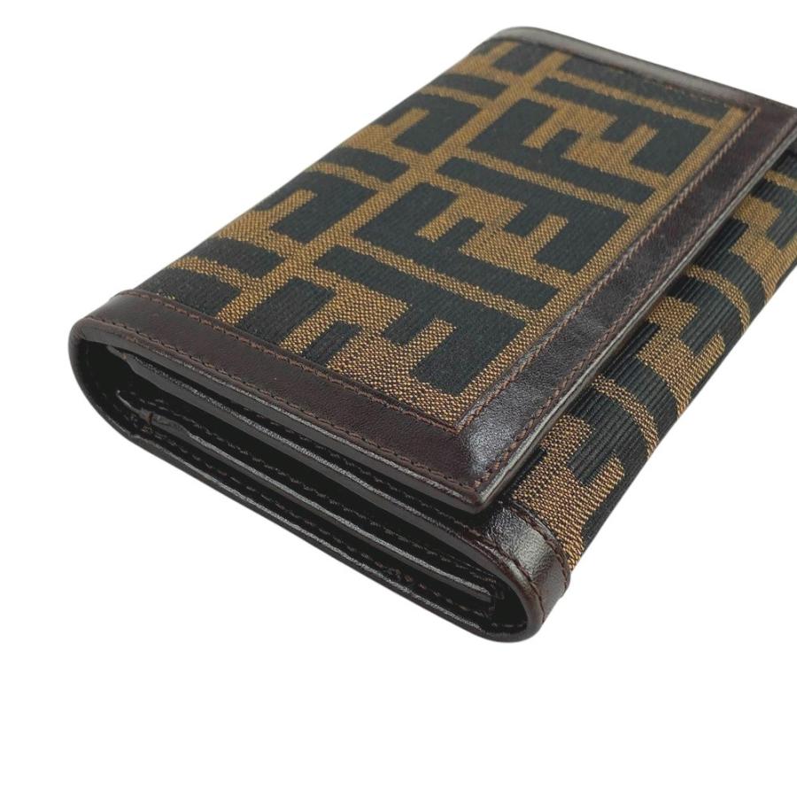 ◆SALE◆　■美品■　フェンディ 2つ折り 財布 コンパクト ズッカ 茶色 レザー キャンバス 【224409】◇ ◇SALE◇ □美品□ フェンディ 2つ折り 財布 コンパクト ズッカ 茶色