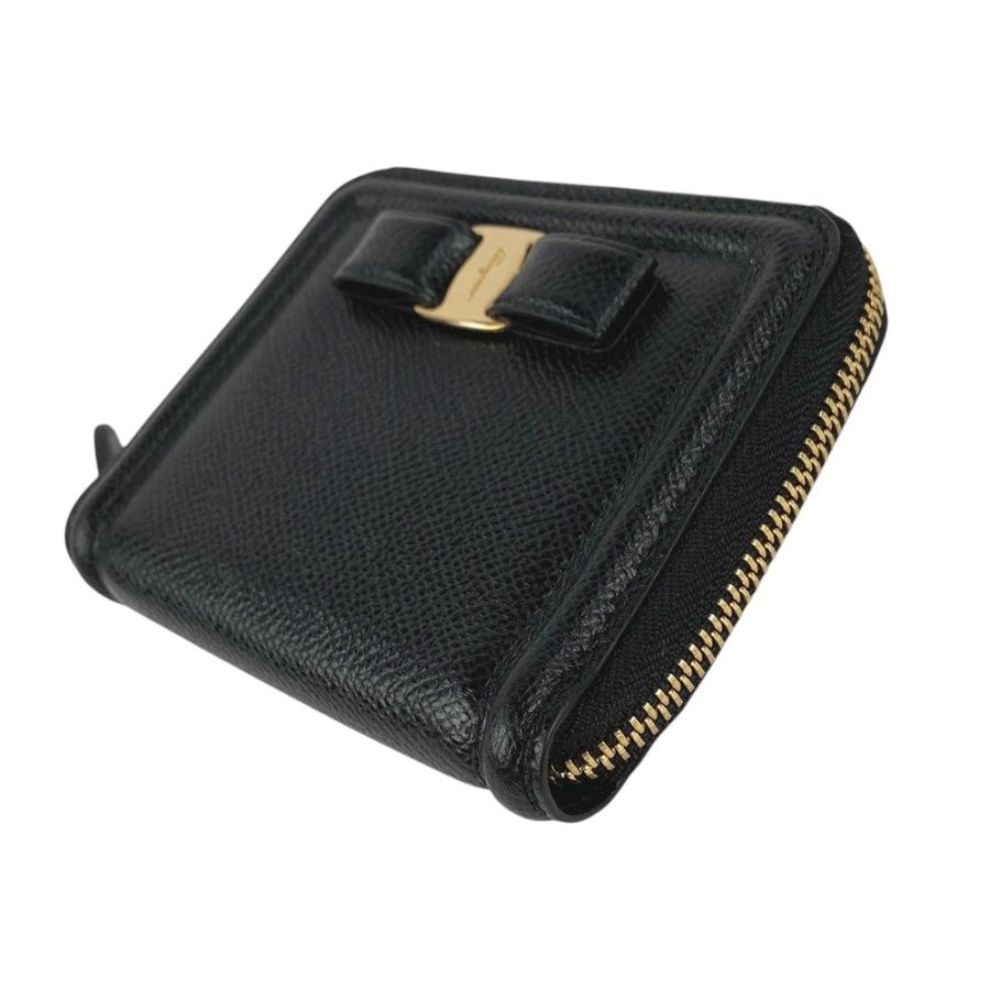 ◆SALE◆　■新同■　フェラガモ ２つ折り ラウンド 財布 ヴァラ レザー ブラック GP 【224560】★ ◇SALE◇ □新同□ フェラガモ 2つ折り ラウンド 財布 ヴァラ レザー