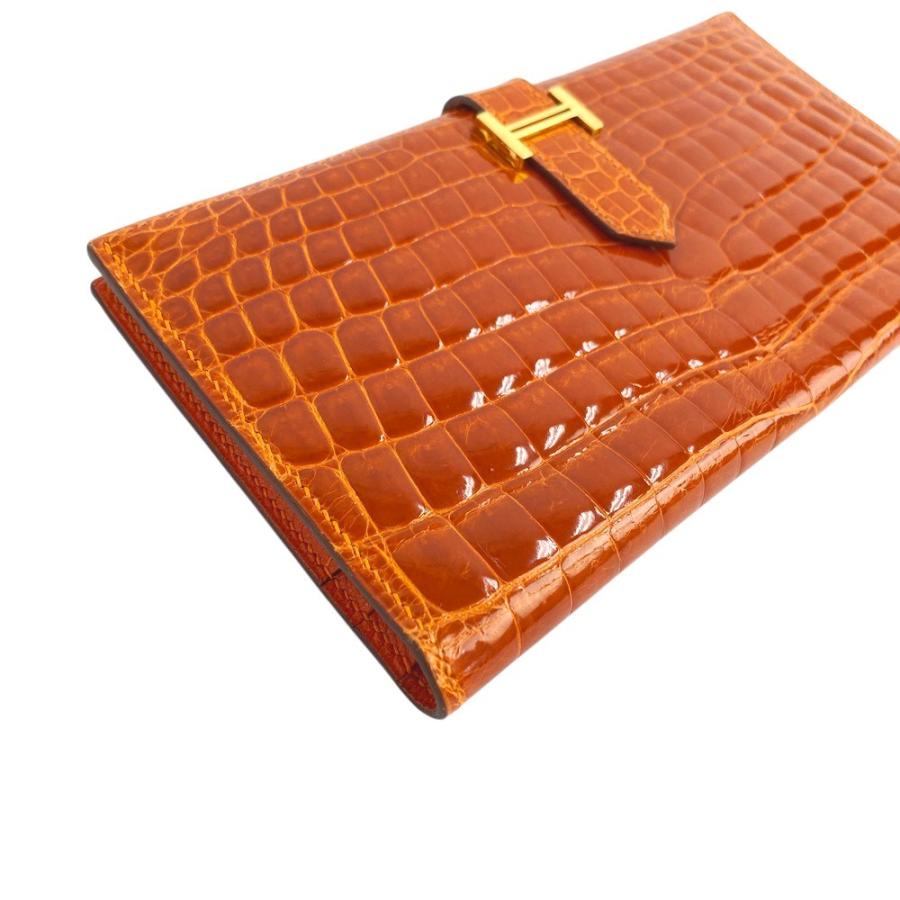 ■美品■　エルメス ベアン クラシック 長財布 クロコダイル ニロティカス オレンジ GP □G刻 【226281】★ □美品□ エルメス ベアン クラシック 長財布 クロコダイル