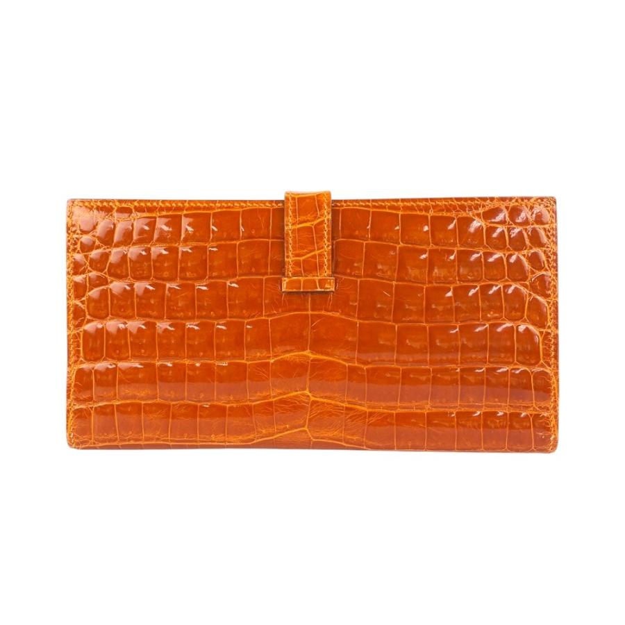 ■美品■　エルメス ベアン クラシック 長財布 クロコダイル ニロティカス オレンジ GP □G刻 【226281】★ □美品□ エルメス ベアン クラシック 長財布 クロコダイル