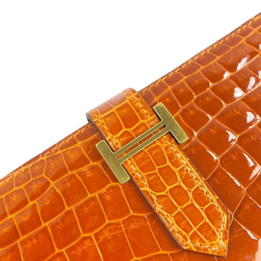 ■美品■　エルメス ベアン クラシック 長財布 クロコダイル ニロティカス オレンジ GP □G刻 【226281】★ HERMES - □美品□ エルメス ベアン クラシック 長財布 クロコダイル