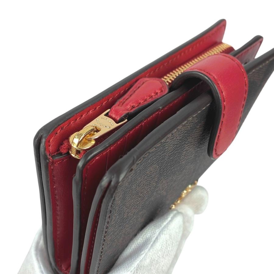 【新品】COACH 二つ折り財布ブラウン/レッドシグネチャー COACH（コーチ） 財布 レディース 二つ折り財布 アウトレット