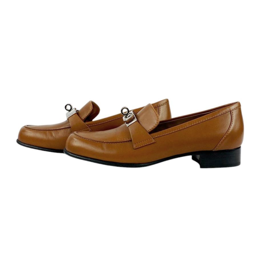 □新同□ エルメス ケリー ローファー シューズ 靴 レザー ブラウン 茶