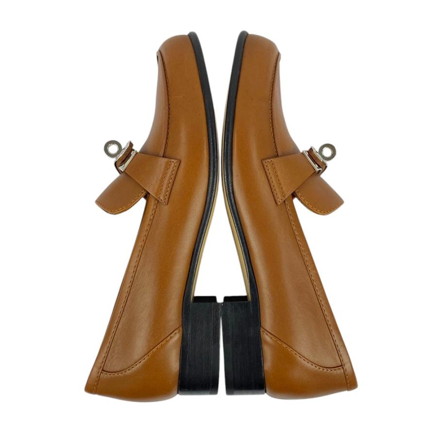 □新同□ エルメス ケリー ローファー シューズ 靴 レザー ブラウン 茶