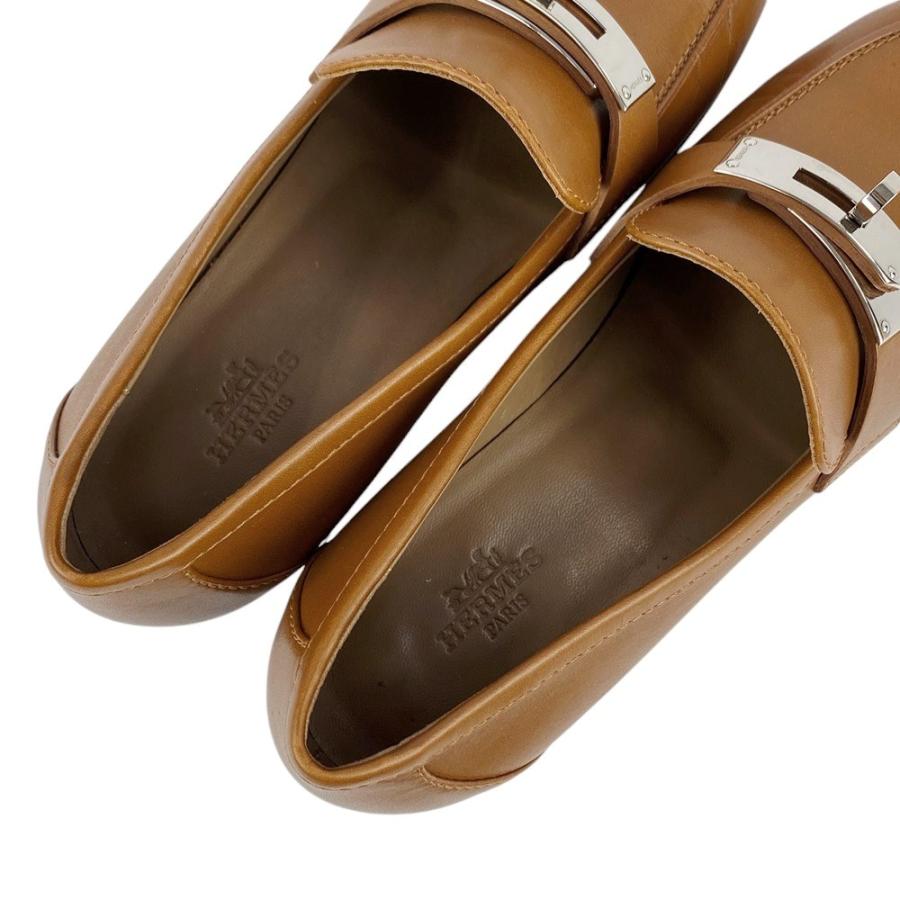 超美品 エルメス レザー ケリー ローファー シューズ 35 1/2 茶 □新同□ エルメス ケリー ローファー シューズ 靴 レザー ブラウン 茶