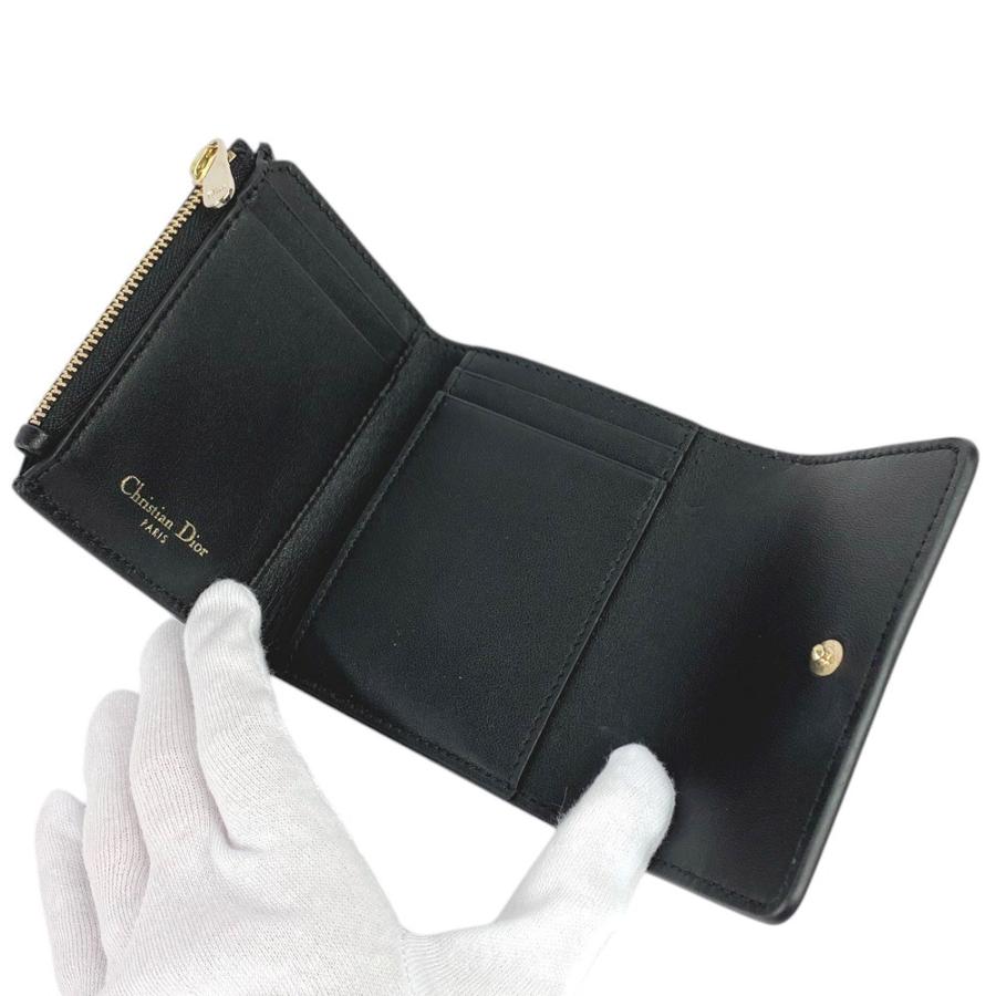 □新同□ ディオール 三つ折り 財布 レザー ブラック GP 箱 【236495