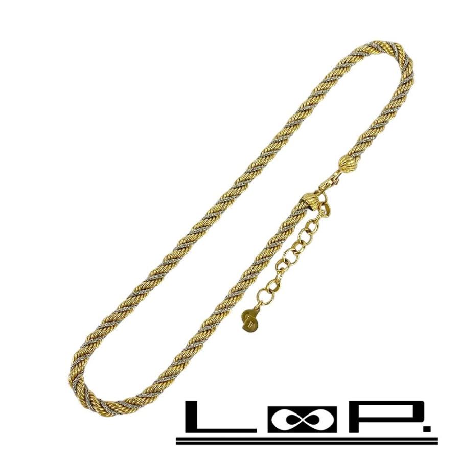 クリスチャンディオール　ネックレス　ツイスト　ロープ　ゴールド　ヴィンテージ □新同□ヴィンテージ□ ディオール ツイスト ネックレス シルバー