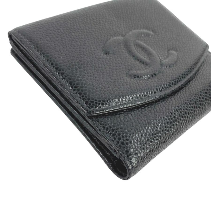■美品■　シャネル Wホック 二つ折り 財布 キャビアスキン レザー ブラック シール 【244742】★ CHANEL - □美品□ シャネル Wホック 二つ折り 財布 キャビアスキン