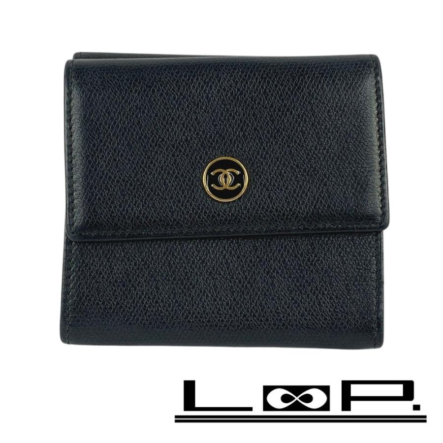 CHANEL ココボタン　黒 レザー 二つ折り財布 CHANEL ココボタン黒 レザー 二つ折り財布