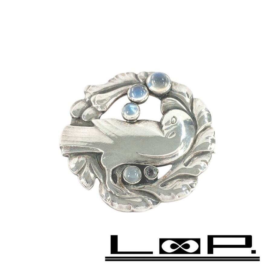 ◆SALE◆　■美品■　ジョージジェンセン ブローチ ムーンストーン 鳥 SV925 シルバー 123 18.9g 【266706】◇ | 